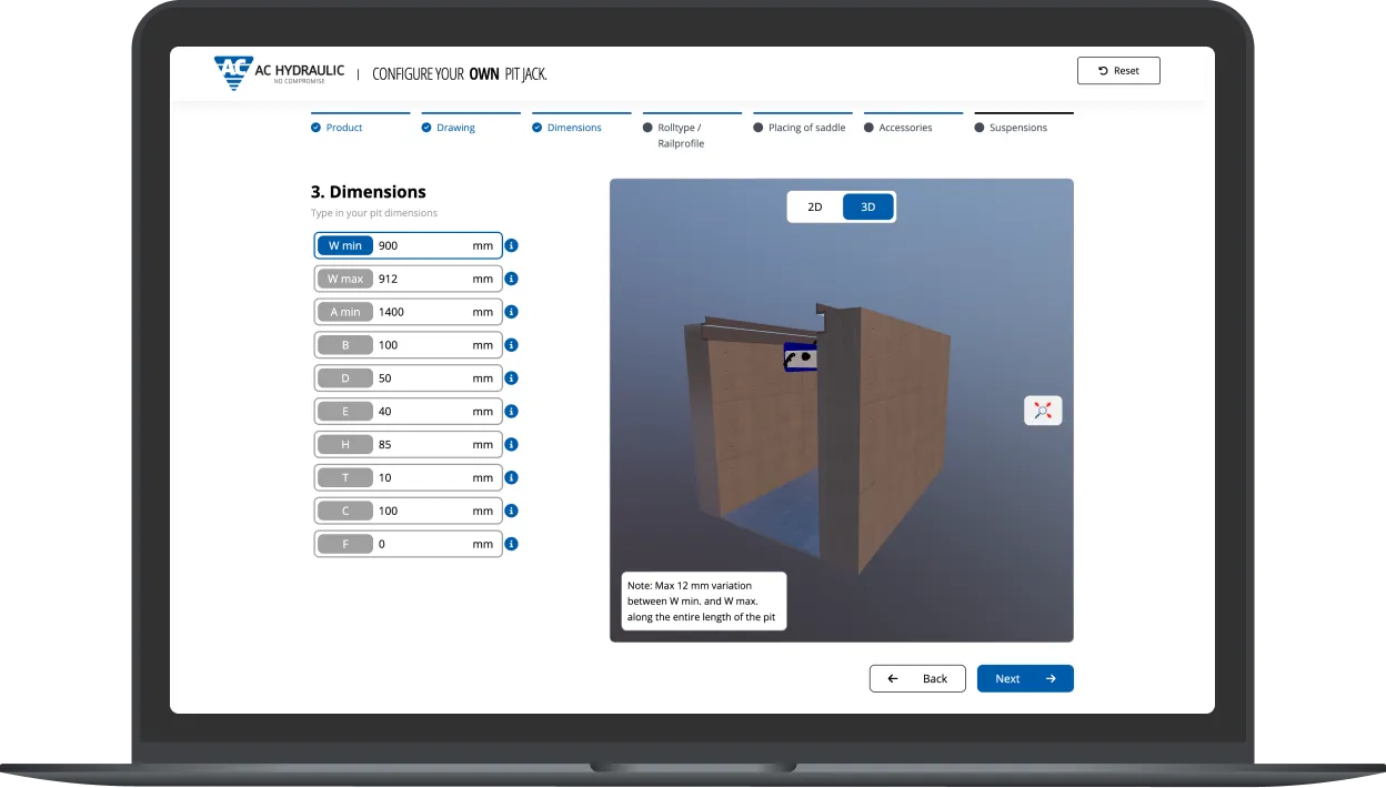 AC Hydraulic Pit Jack Configurator