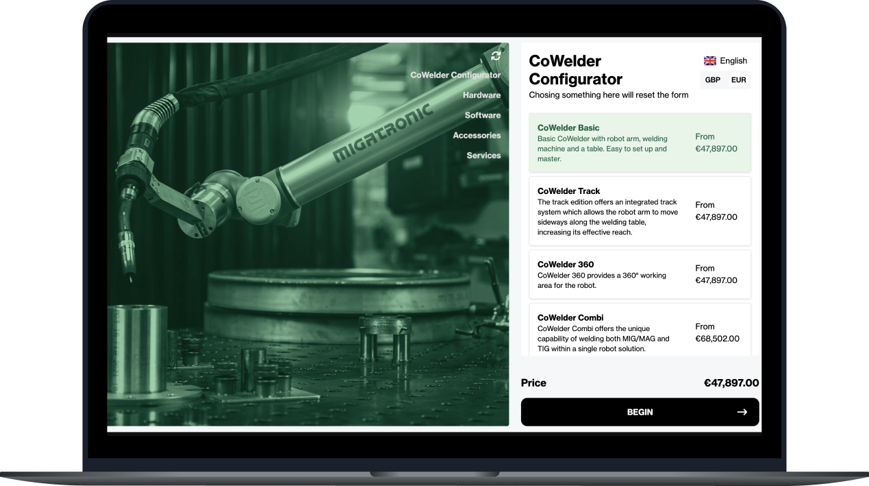 Mercura visual product configurator shown on a laptop